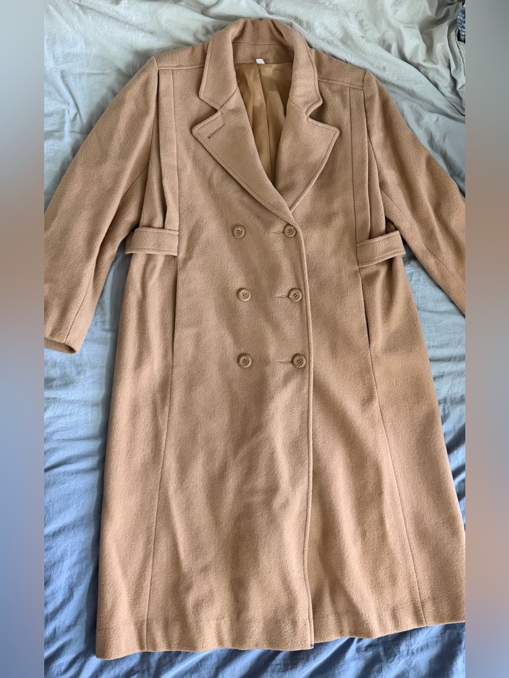 Vintage 80s NEIL MARTIN Camel Wool Trench Coat Double Breasted Made in USA Sz 14